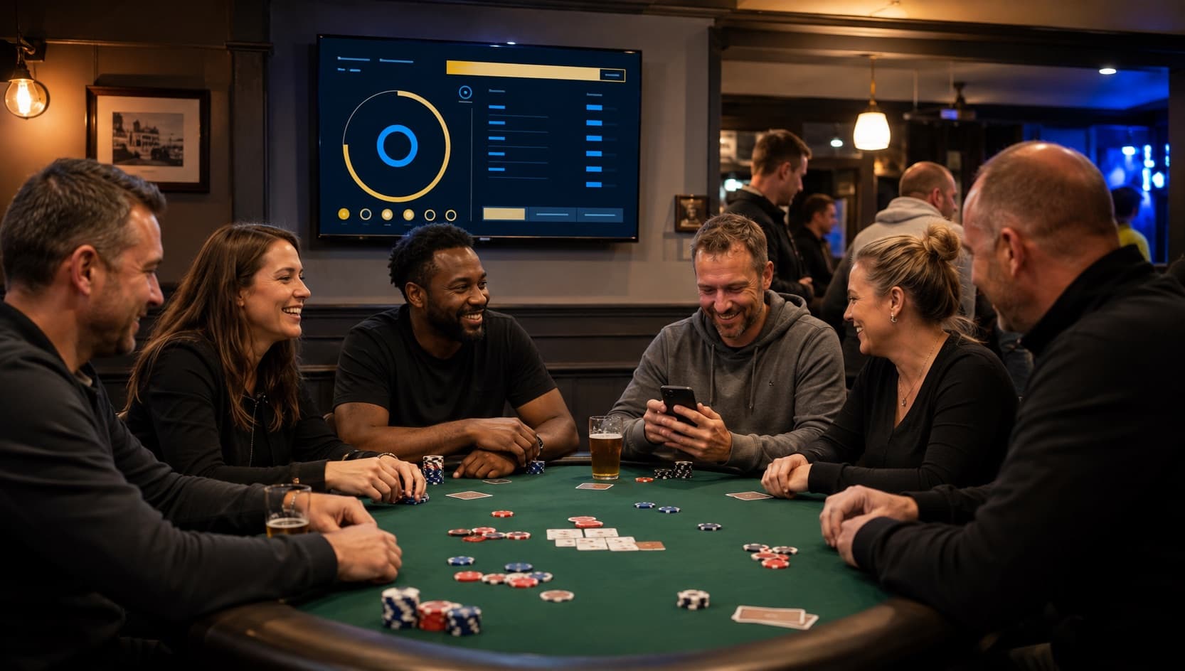 A friendly pub group enjoying an organised poker tournament